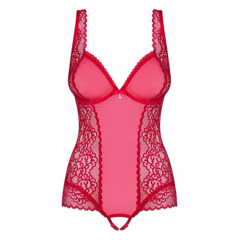 Obsessive See Through Red Mesh Crotchless Teddy
