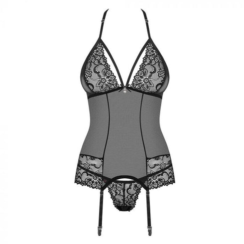 Obsessive Black Mesh Corset & Thong Set