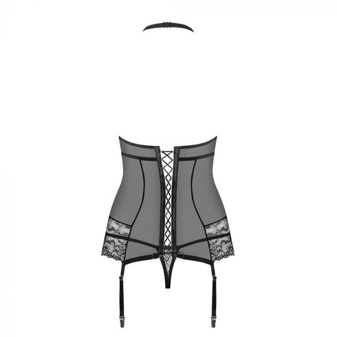 Obsessive Black Mesh Corset & Thong Set