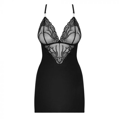 Obsessive Black Chemise & Thong Set