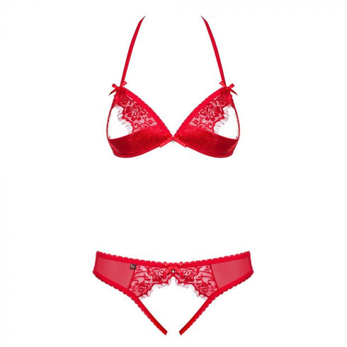 Obsessive Crotchless Red Bra & Thong Set